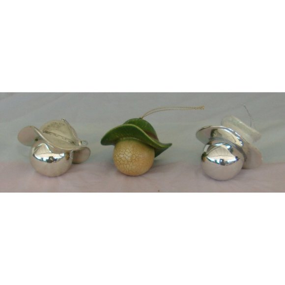 Lot of 3 Christmas Ornaments Small Snowman Heads w/Top Hats Set about 4 Inches - Picture 2 of 4